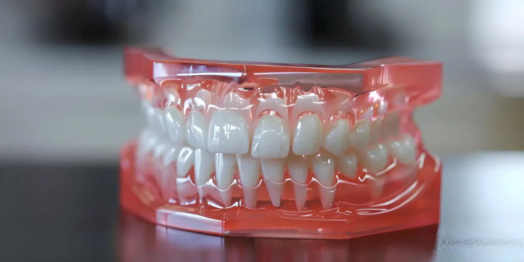 Close-up image of a model showing All-on-4 dental implants, a cutting-edge solution for tooth restoration, available at Montana Center for Implants and Dentures in Billings, MT.