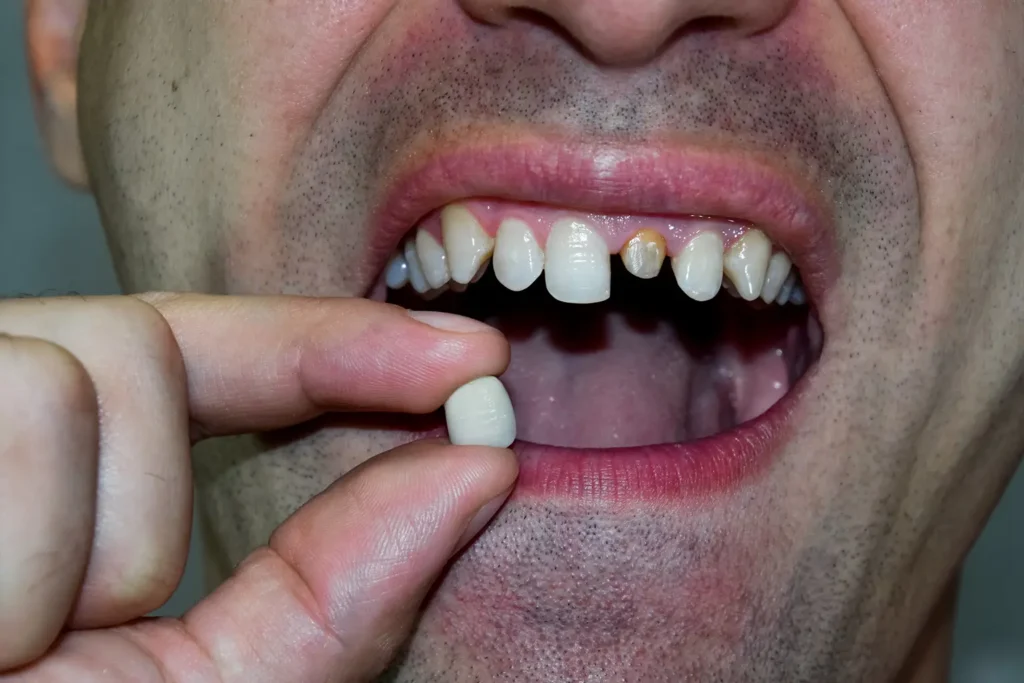 Man preparing to fit a dental prosthesis as part of whole mouth rehabilitation for oral damage at Montana Center for Implants and Dentures.