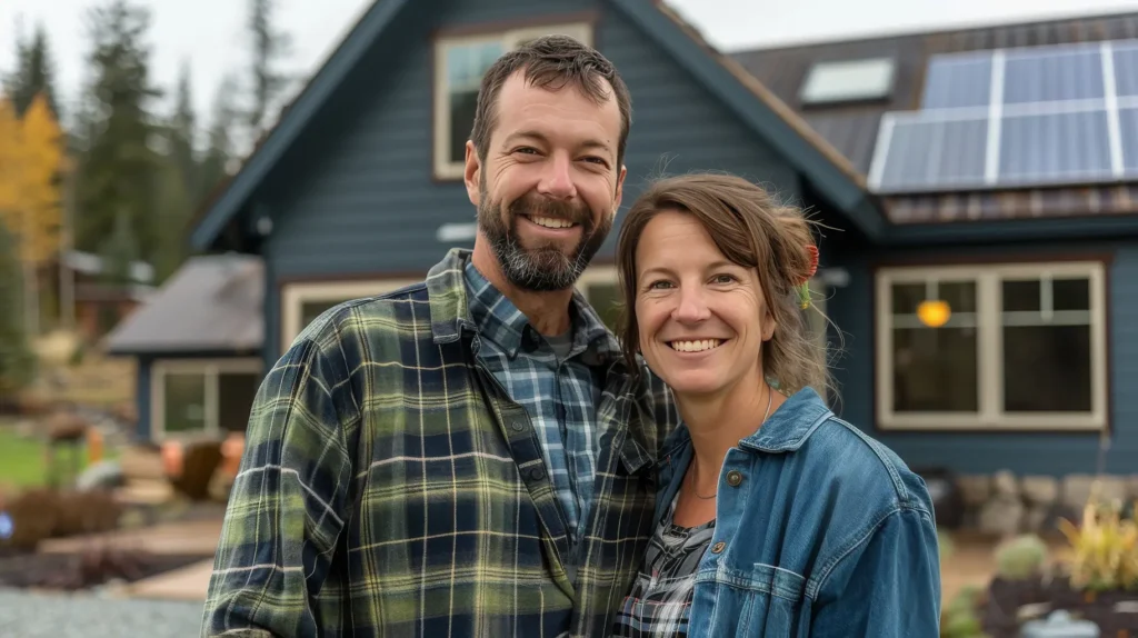 Happy couple with healthy smiles, showcasing the success of dental implants and the importance of following tooth implant recovery time guidelines, supported by Montana Center for Implants and Dentures.